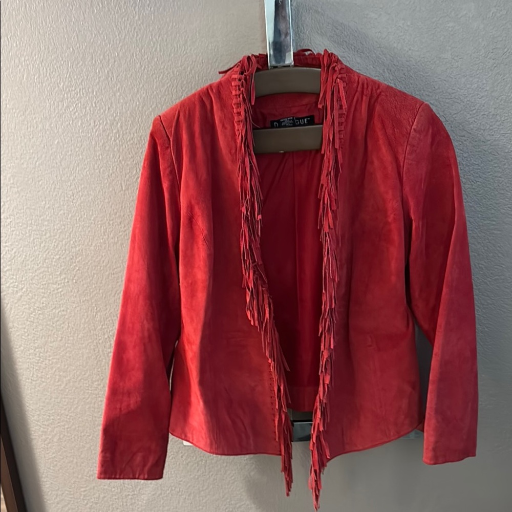 Vibrant Red Tailored Blazer with Fringed Edges